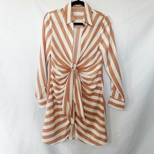 VICI Dark Blush Pink and White Striped Dress - Size S